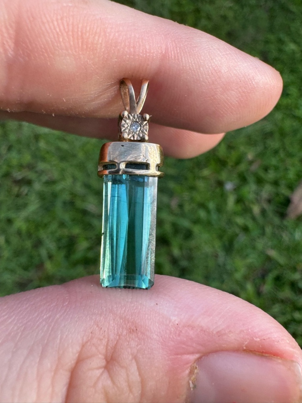 Solid 10k gold RARE Handmade genuine clean tourmaline/diamond pendant high end - Picture 3 of 11